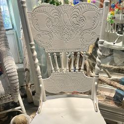 Beautiful Vintage White Carved Rolling Desk Chair 