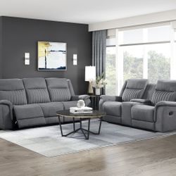 2PC Gray Sofa & Loveseat 