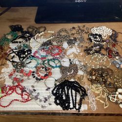 55 costume jewelry Lot with Necklace Bracelets and Earrings 