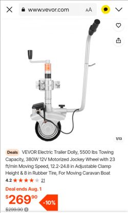 VEVOR Electric Trailer Dolly, 5500 lbs Towing Capacity, 380W 12V Motorized Jockey Wheel with 23 ft/min Moving Speed, 12.2-24.8 in Adjustable Clamp Hei