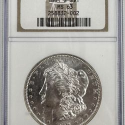 1881 S Morgan Silver Dollar NGC MS63 Graded 