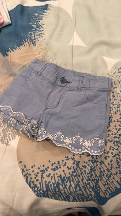 Girls Blue Shorts with Eyelet Lace Trim