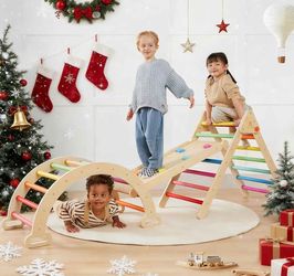 3-in-1 Wooden Kids Climbing Set — Pikler Triangle + Arch Rocker + Ramp | Montessori Indoor Gym