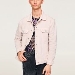 New Pink ZARA MAN Oversized Denim Jacket Medium 