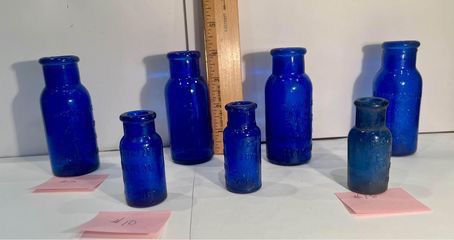 Antique Cobalt Blue Bromo Seltzer Emmerson Co Baltimore MD glass bottles set of 7