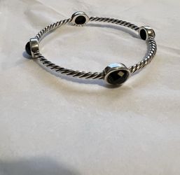 David Yurman Sterling Silver Confetti Black Onyx 4 Station Cable Bangle Bracelet ( Ask for price)