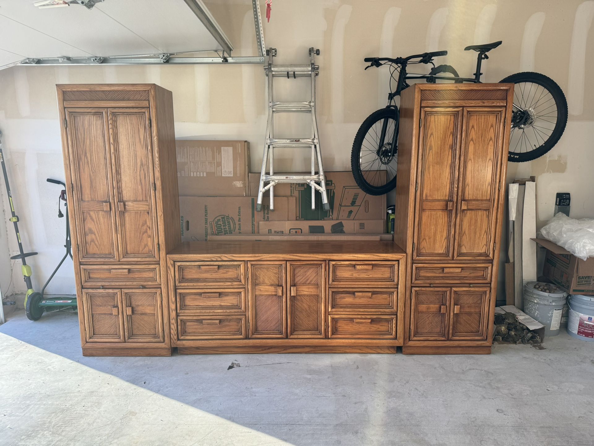Matching Oak Dresser and Armoire Set