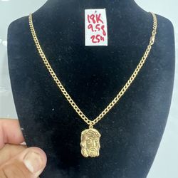 18K Yellow Gold Chain and Pendant For Wedding 9.5Gr 25 Inches Long 