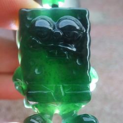 Certificate Hand carved Green Natural A Jade jadeite Pendant SpongeBob cartoon