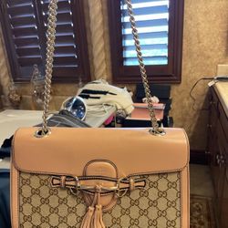 Gucci Beige/Pink GG Canvas and Leather Medium Emily Chain Shoulder Bag