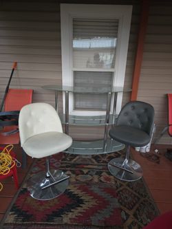 Glass Bar Table With 2 Leather Chairs