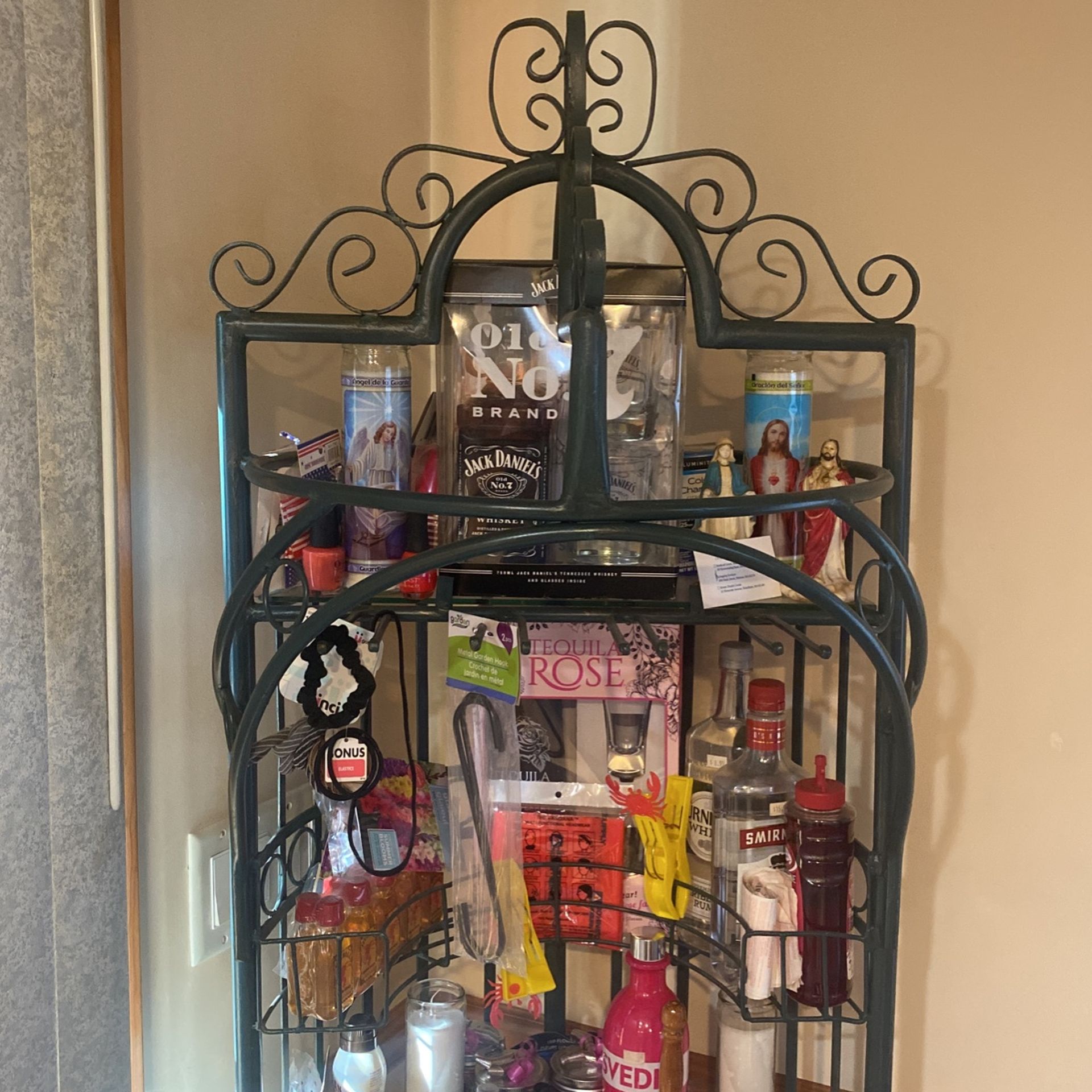 Hand Welded Steel Wine Rack With Glass Top And Locking Doors On Bottom