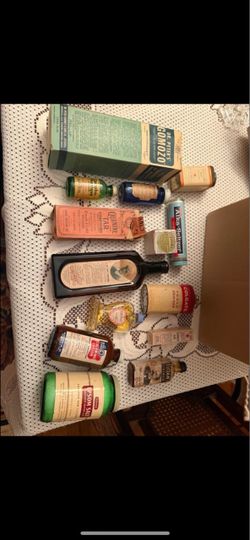 Vintage medicine cabinet items bottles