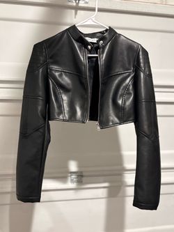 Black Faux Leather Cropped Moto Jacket small