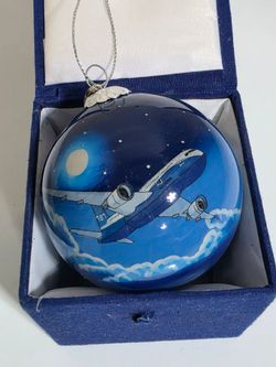 BOEING 767 HAND PAINTED GLASS CHRISTMAS ORNAMENT WITH BOX