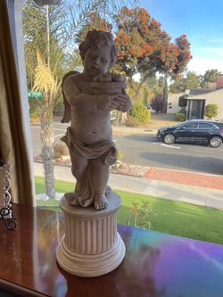 Angel Cherub Statue on Pedestal – Garden/Home Decor (32 inches Tall)