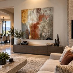 Large 4.5’ x 4.5’ Textured Contemporary Wall Art – Gold, Bronze & Neutral Tones