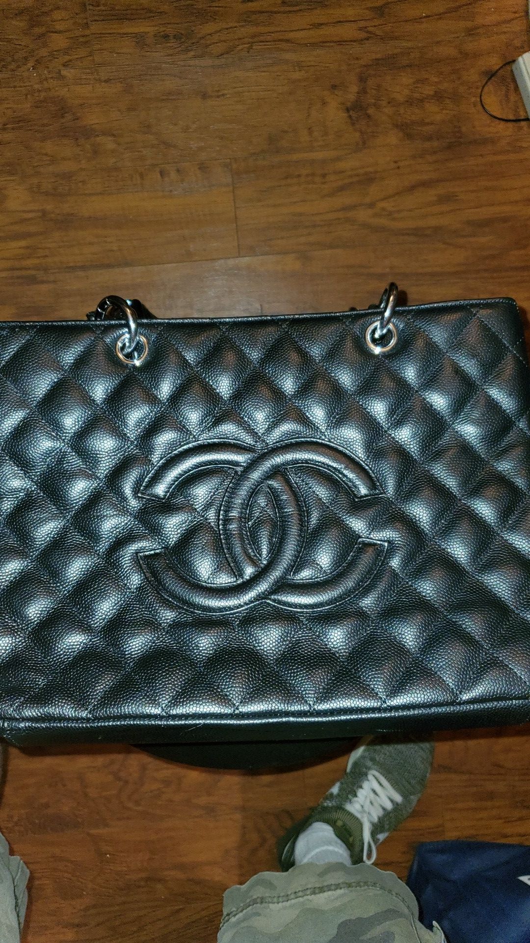 Real Chanel genuine leather tote bag.