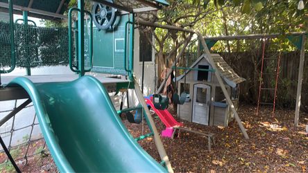Complete private playground with Lifetime swings, monkey bars, slides, climbing etc