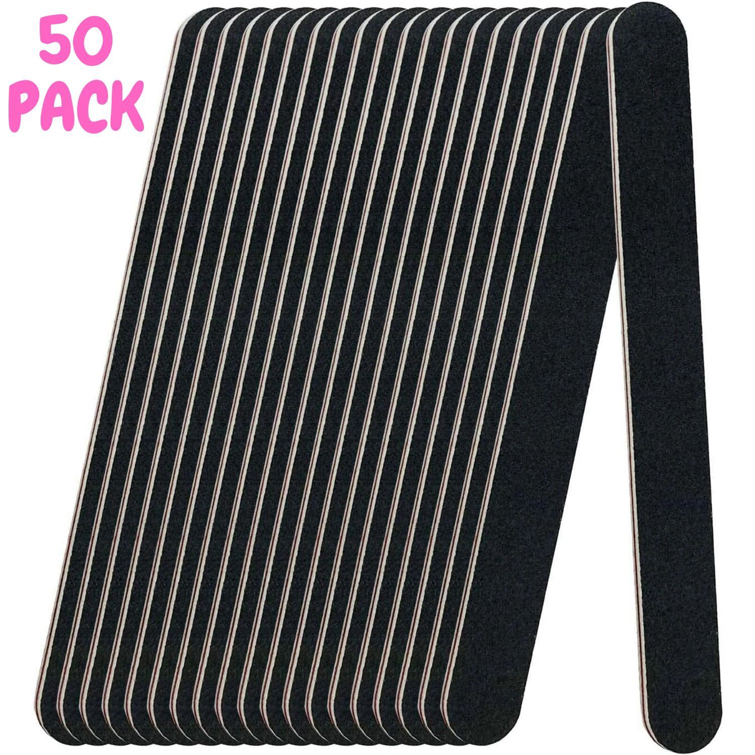 Double Sided Reusable Nail Files (100/180 Grit, 50 Pack) - Professional Manicure Pedicure Tool for Home and Salon