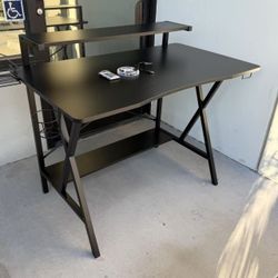 New In Box 42x24x35 Inch Tall Gaming Office Computer Desk Table With Monitor Shelf Stand And LED USB Strip Lights 