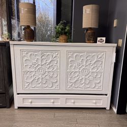 White Solid Wood Queen Murphy Cabinet Bed - Artesian
