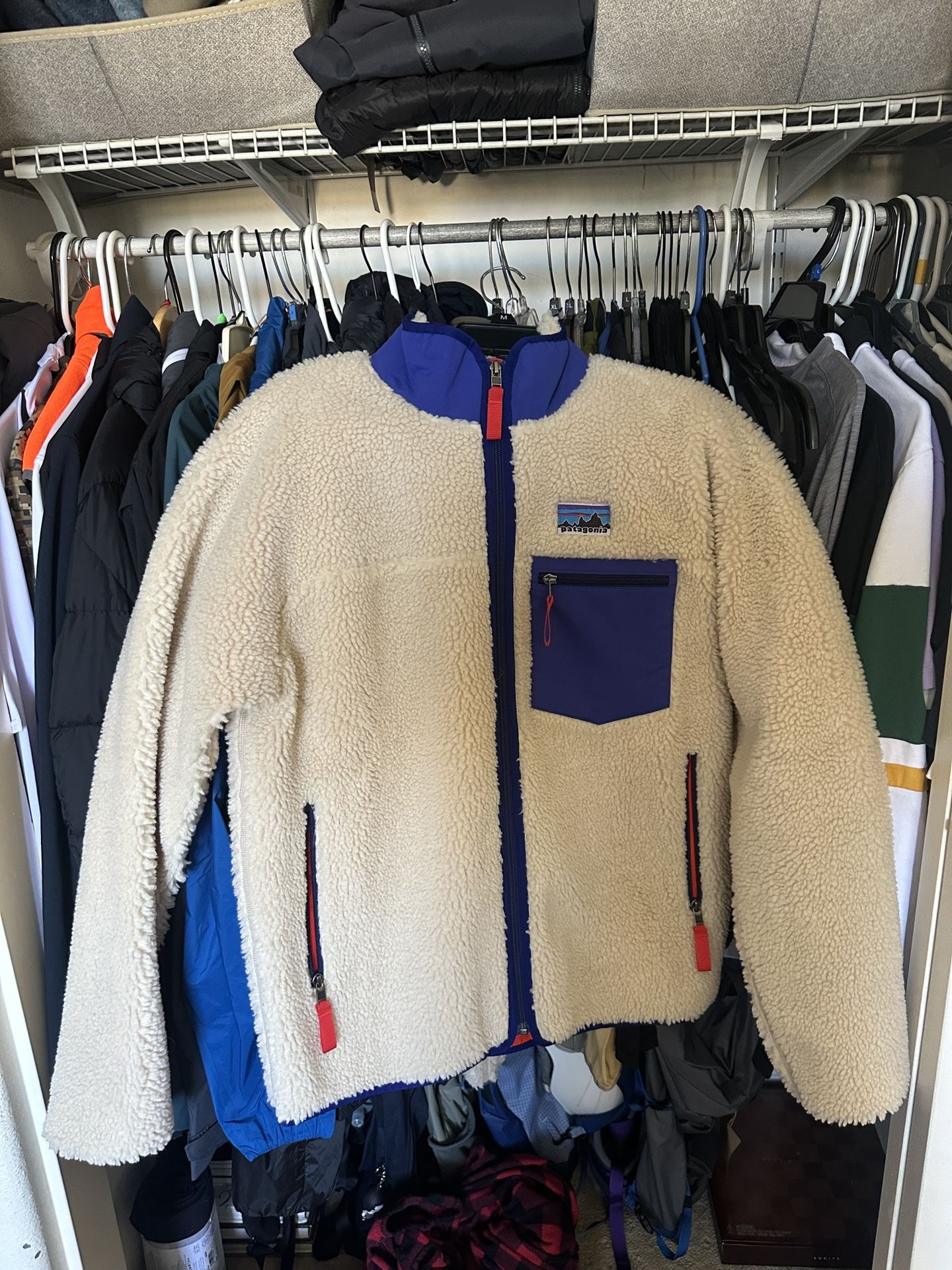 2025 Patagonia Retro X Fleece Oatmeal Red And Blue Medium