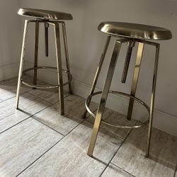 2 Gold Tone Metal Barstools 