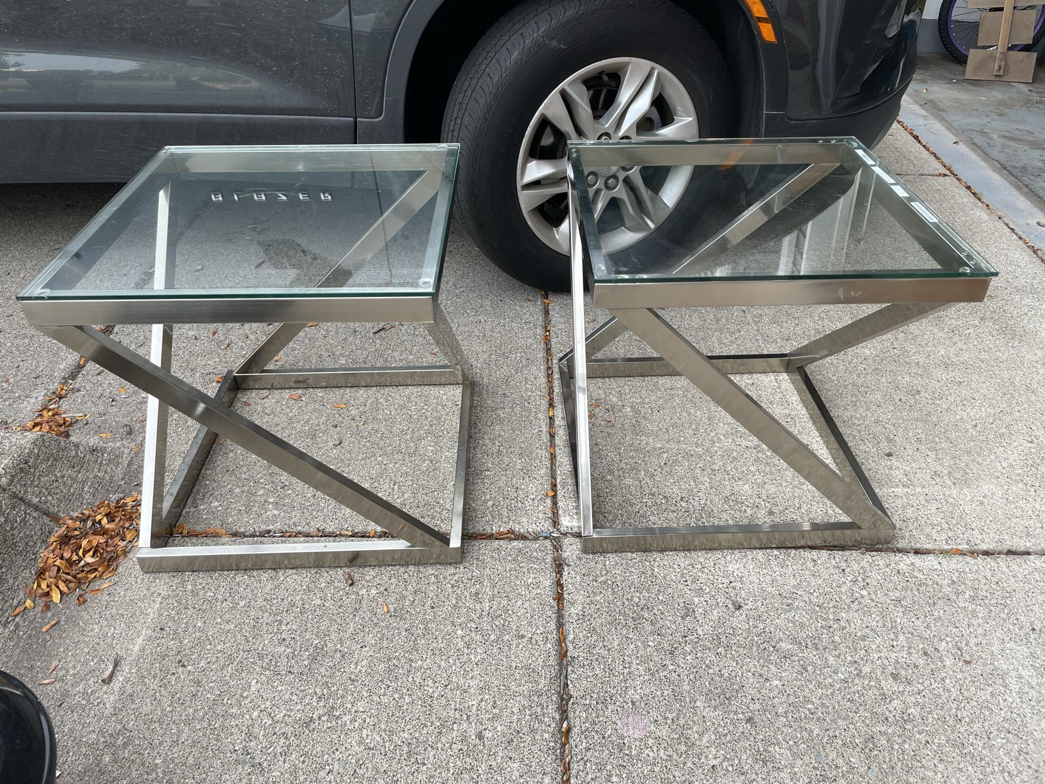 Metal glass end tables
