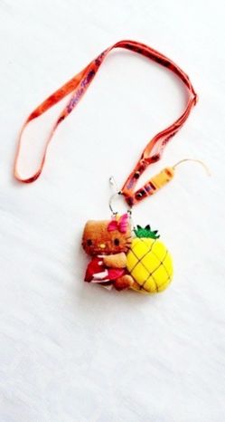Hello Kitty Hawaiian 4" Tan Mascot Plush Doll Keychain Lanyard