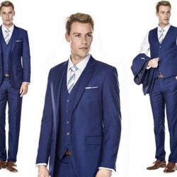 Men's Premium Blue Slim Fit 3 Piece Suit Size 36S X 30W