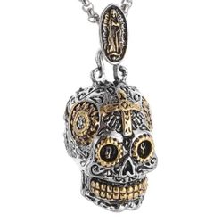 Retro Dia Los Muertos Skull Pendant Necklace 