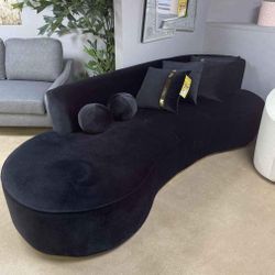 Black Velvet Chaise Lounge Sectional 
