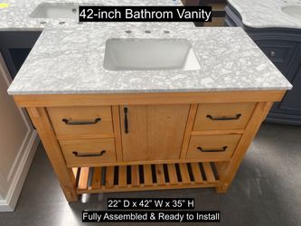 42" Bathroom Vanity with Carrara Marble Countertop & Solid Wood & Plywood Cabinet #3495