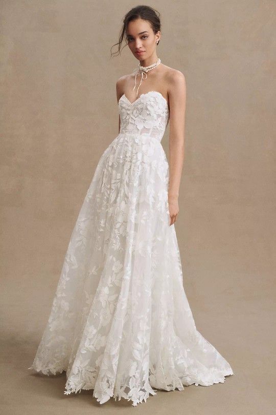 Jenny Yoo Madeline Corset A-Line Strapless Lace Wedding Gown Size 14
