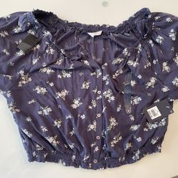 Lucky Brands L Cropped Top With Elastic New