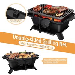Giantex Charcoal Grill Hibachi Grill, Portable Cast Iron Grill with Double-sided Grilling Net, Air Regulating Door, Fire Gate, BBQ Grill
