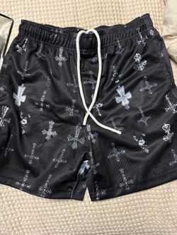 Small Bravest Black Mesh Shorts with Jesus Cross Print