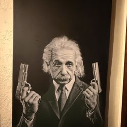 Einstein with Guns Large 48x24 Canvas Art