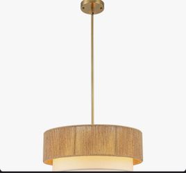 Farmhouse Ceiling Lamp with Natural Hemp Rope Fabric Lampshade