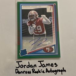 Jordan James San Francisco 49ers RB Donruss Short Print Autograph Insert Card. 