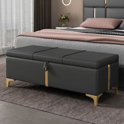#501-Ottoman,Storage Bench with Metal Legs for Bedroom,Living Room,Fully assembled Except Legs,Black N733P207788B