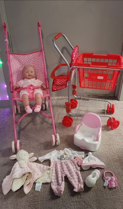 Baby Doll Set with Stroller, Shopping Cart & Accessories
