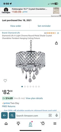 Diamond Life 4-Light Chrome Round Metal Shade Crystal Chandelier