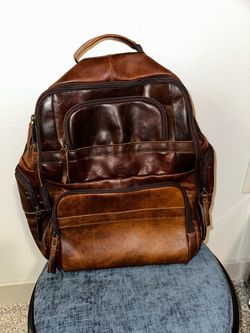 Genuine Leather Backpack - Dark Brown