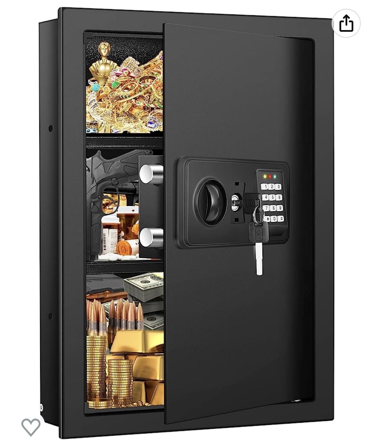 22.05" Wall Safes Between the Studs Fireproof with Hidden Bottom Compartment, Combination Lock Hidden Safe with Removable Shelf, Fireproof in Wall Saf