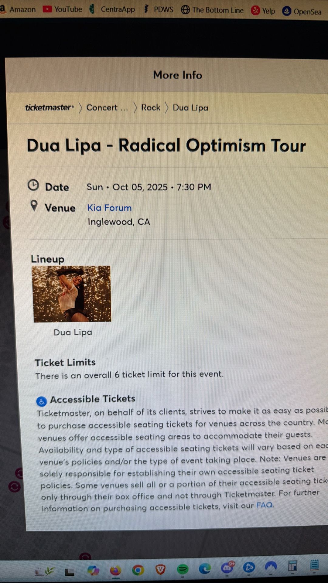 Dua Lipa Radical Optimism Tour Kia Forum 10/5/25