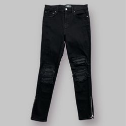 AMIRI Womens Black MX1 Moto Edgy Ripped Leather Patch Zipper Hem Skinny Jeans
