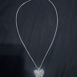 Sterling Silver Necklace / Heart Picture Locket Pendant Necklace 9.5”