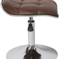 Two Adjustable Height Barstools for Dining Room, Vintage Leather Counter Stools for Kitchen Island, Brown
